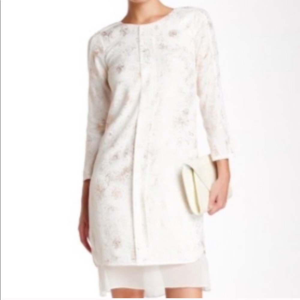 Rebecca Taylor white & rose gold foil sheath dress